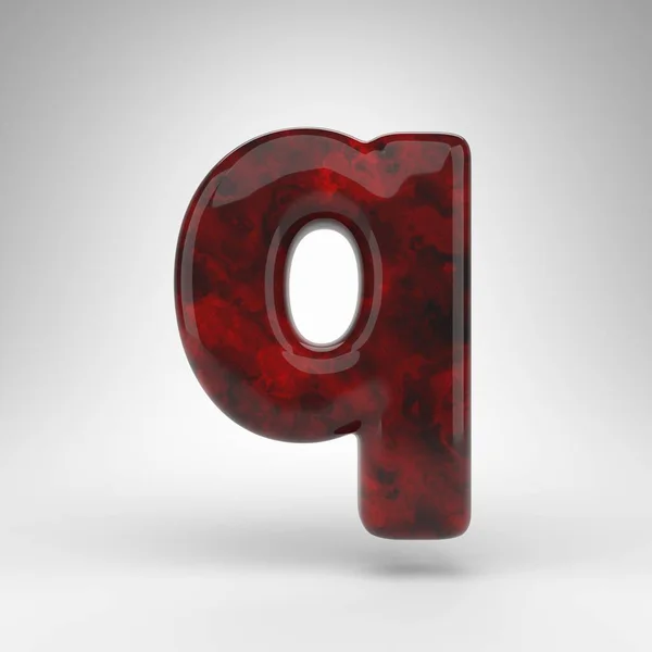 Levél Q kisbetűs fehér háttérrel. Piros borostyán 3D betű fényes felülettel. — Stock Fotó