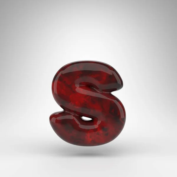 Lettera S minuscola su sfondo bianco. Rosso ambra 3D lettera con superficie lucida. — Foto Stock