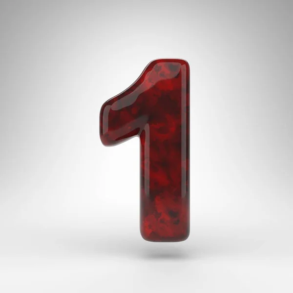 Number 1 on white background. Red amber 3D number with glossy surface. — Stock Photo, Image