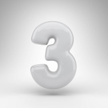 Beyaz arka planda 3 numara. Pırıl pırıl yüzeyi olan beyaz plastik 3B numara.
