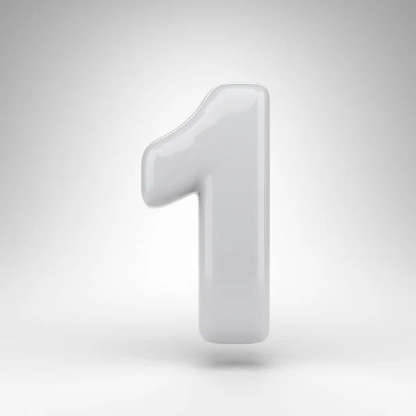 Number 1 on white background. White plastic 3D number with glossy surface. — Stock Photo, Image