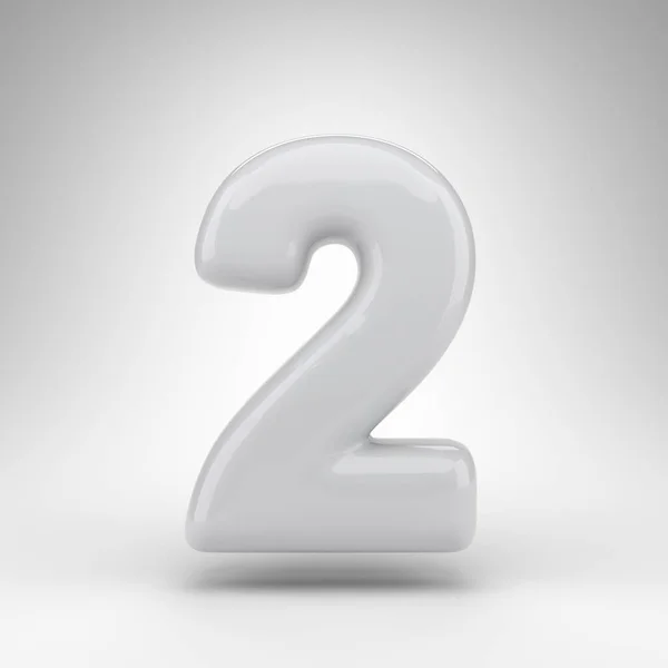 Number 2 on white background. White plastic 3D number with glossy surface. — Stock Photo, Image