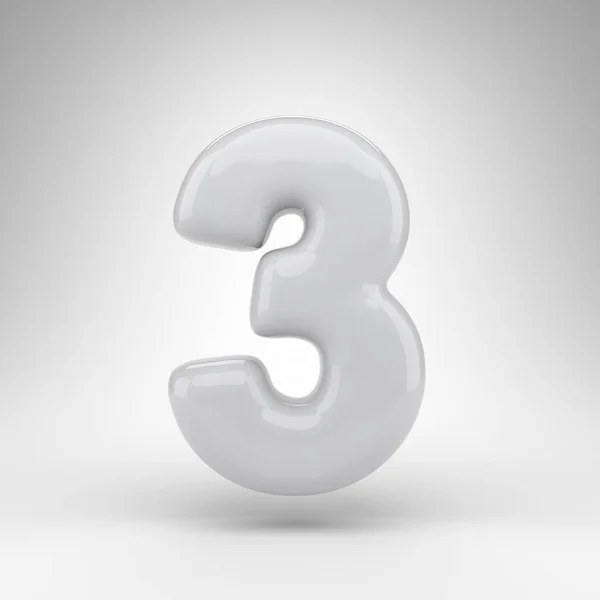 Number 3 on white background. White plastic 3D number with glossy surface. — Stock Photo, Image