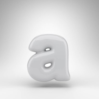 A harfi beyaz arka planda küçük harf. Parlak yüzeyi olan beyaz plastik 3D harf.