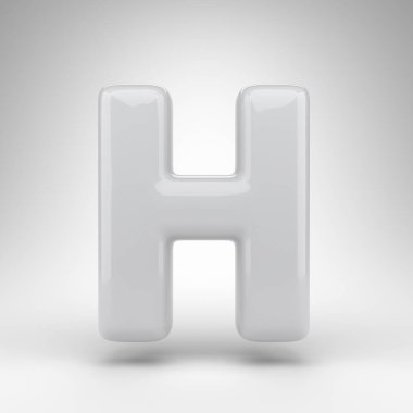 Beyaz arka planda H büyük harfi. Parlak yüzeyi olan beyaz plastik 3D harf.