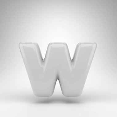 Beyaz arka planda W harfi küçük harf. Parlak yüzeyi olan beyaz plastik 3D harf.