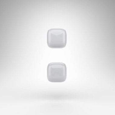 Beyaz arka planda kolon sembolü. Parlak yüzeyi olan beyaz plastik 3B tabela.