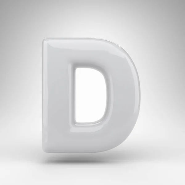 Brev D uppercase på hvit bakgrunn. Hvit 3D-bokstav av plast med blank overflate. – stockfoto