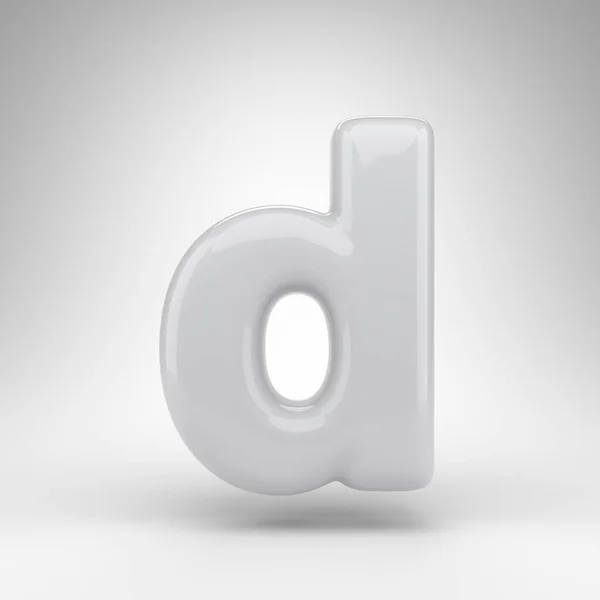 Letter D kleine letters op witte achtergrond. Witte plastic 3D letter met glanzend oppervlak. — Stockfoto