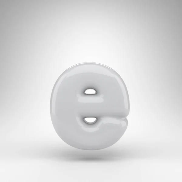 Buchstabe E kleingeschrieben auf weißem Hintergrund. Weißer 3D-Buchstabe aus Kunststoff mit glänzender Oberfläche. — Stockfoto