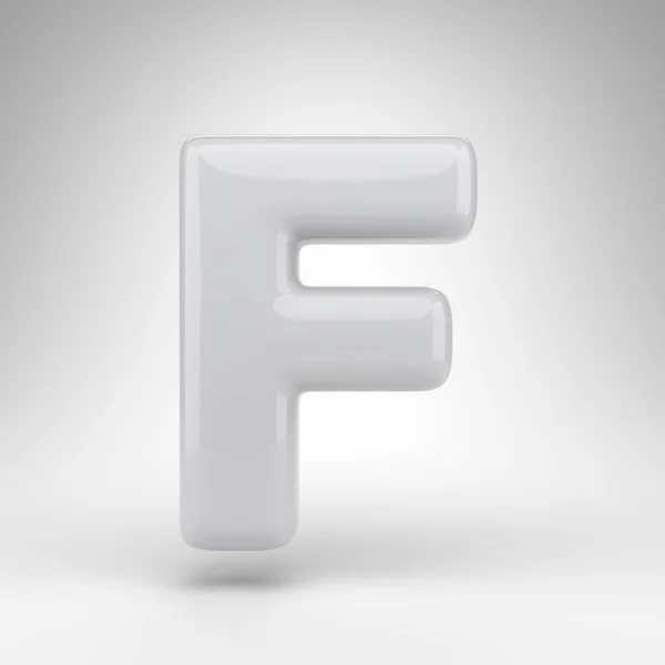 Буква F на белом фоне. Белая пластиковая 3D буква с глянцевой поверхностью. — стоковое фото