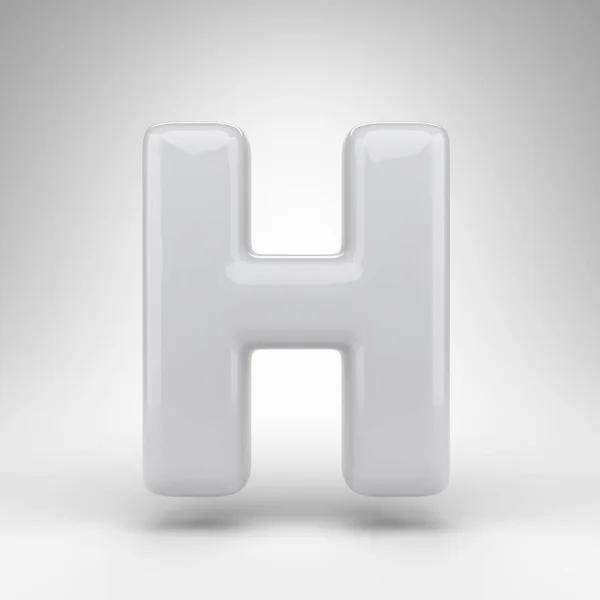 Letter H uppercase on white background. White plastic 3D letter with glossy surface. — Stock Photo, Image