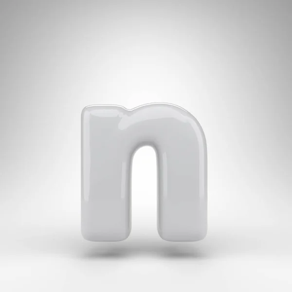 Letter N kleine letters op witte achtergrond. Witte plastic 3D letter met glanzend oppervlak. — Stockfoto
