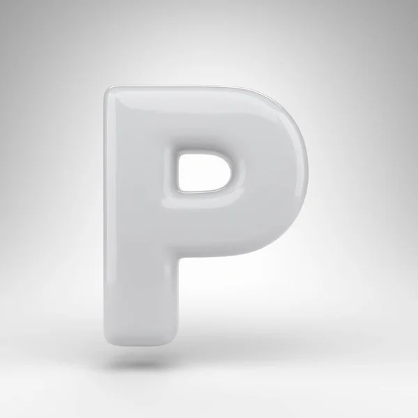 Brief P hoofdletters op witte achtergrond. Witte plastic 3D letter met glanzend oppervlak. — Stockfoto