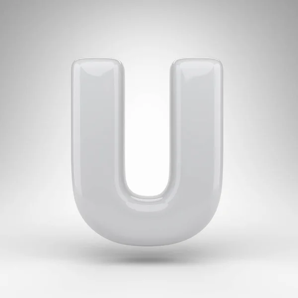 Буква U на белом фоне. Белая пластиковая 3D буква с глянцевой поверхностью. — стоковое фото