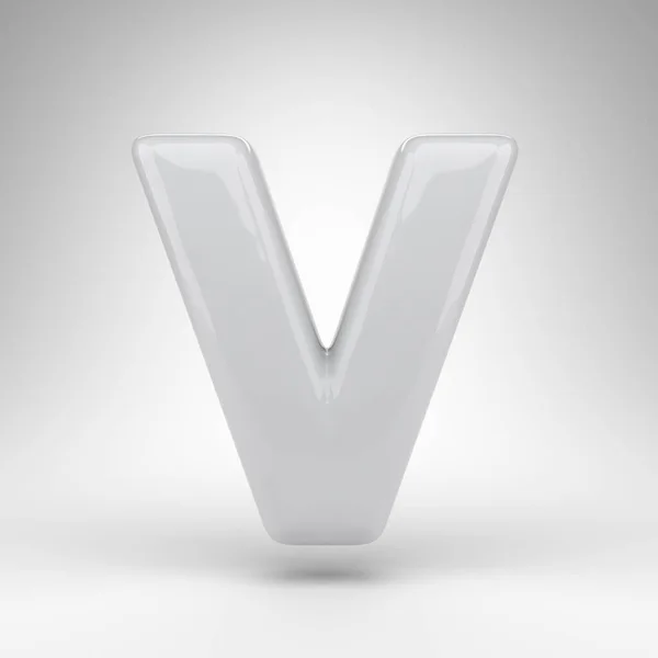Γράμμα V κεφαλαίο σε λευκό φόντο. Λευκό πλαστικό 3D γράμμα με γυαλιστερή επιφάνεια. — Φωτογραφία Αρχείου