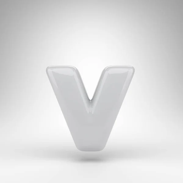 Letter V kleine letters op witte achtergrond. Witte plastic 3D letter met glanzend oppervlak. — Stockfoto