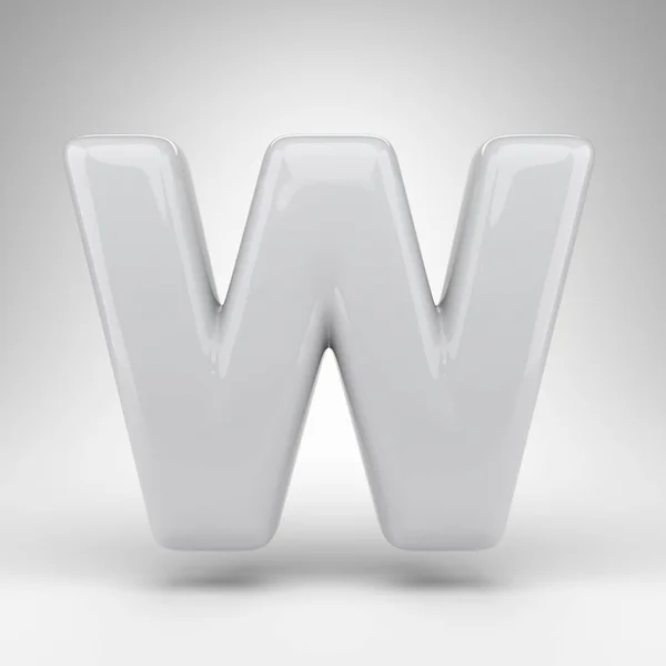 Letter W uppercase on white background. White plastic 3D letter with glossy surface. — Stock Photo, Image