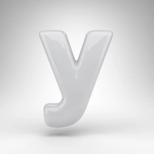 Letter Y lowercase on white background. White plastic 3D letter with glossy surface. — Stock Photo, Image