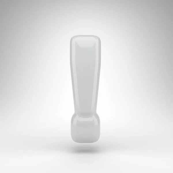 Símbolo do ponto de exclamação no fundo branco. Plástico branco sinal 3D com superfície brilhante. — Fotografia de Stock