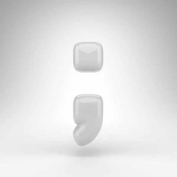 Semicolon symbool op witte achtergrond. Wit plastic 3D bord met glanzend oppervlak. — Stockfoto