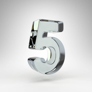 Beyaz arka planda 5 numara. Kamera lensi şeffaf cam 3D dağılım numarası.
