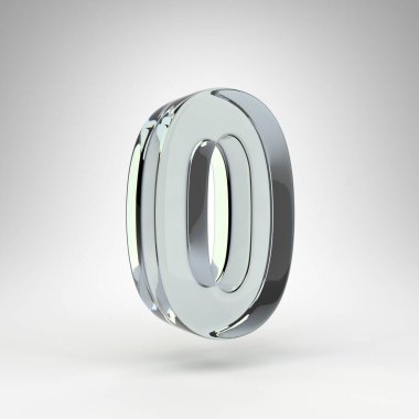 Beyaz arka planda 0 numara. Kamera lensi şeffaf cam 3D dağılım numarası.