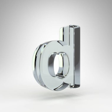 Beyaz arka planda D harfi küçük harf. Kamera lensi şeffaf cam 3D harf ve dağılım.