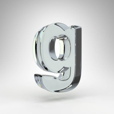 Beyaz arka planda G harfi küçük harf. Kamera lensi şeffaf cam 3D harf ve dağılım.