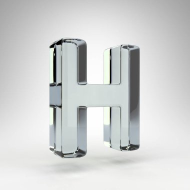 Beyaz arka planda H büyük harfi. Kamera lensi şeffaf cam 3D harf ve dağılım.