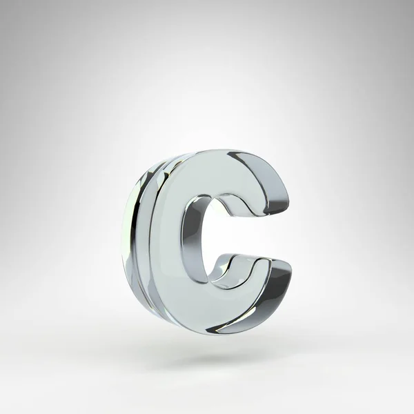 Lettre C minuscule sur fond blanc. Objectif caméra verre transparent lettre 3D avec dispersion. — Photo