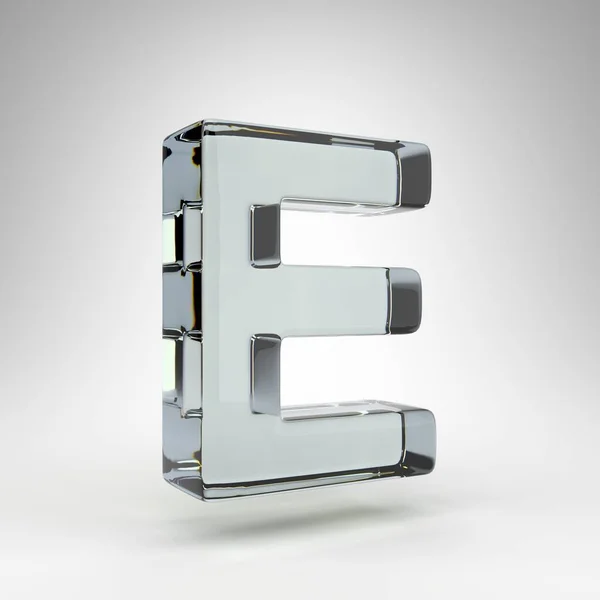 字母E白底大写字母.带色散的相机镜头透明玻璃3D字母. — 图库照片