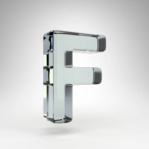 Bokstaven F med stora bokstäver på vit bakgrund. Kameralins transparent glas 3D bokstav med dispersion. — Stockfoto