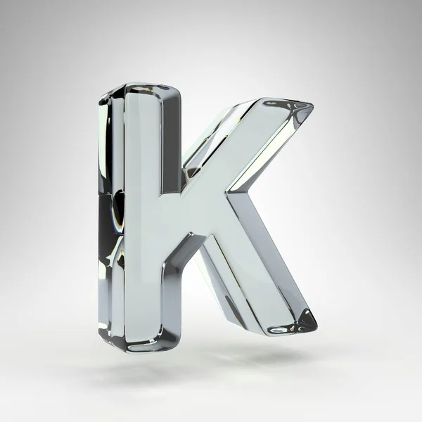 Літера K верхній регістр на білому тлі. Об'єктив камери прозоре скло 3D літери з дисперсією . — стокове фото