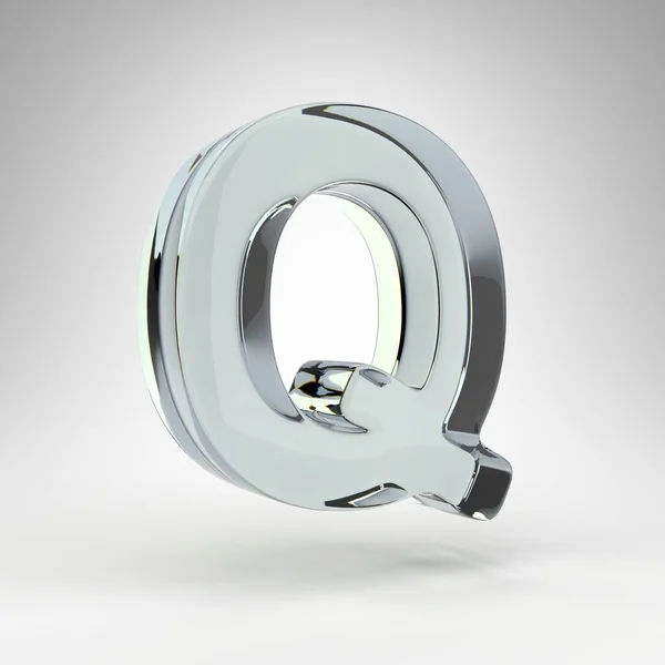 Velké písmeno Q na bílém pozadí. Fotoaparát čočka transparentní skleněné 3D písmeno s disperzí. — Stock fotografie
