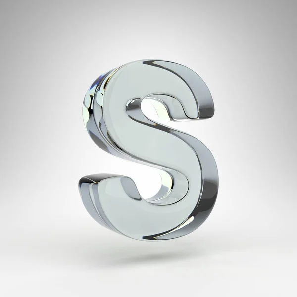 Letter S uppercase on white background. Camera lens transparent glass 3D letter with dispersion. — Stock Photo, Image