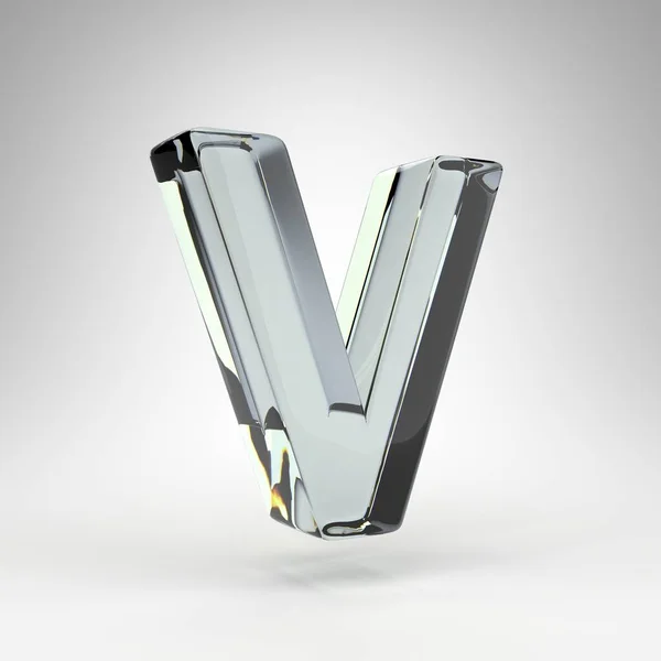 Γράμμα V κεφαλαίο σε λευκό φόντο. Φωτογραφικός φακός διαφανές γυαλί 3D γράμμα με διασπορά. — Φωτογραφία Αρχείου