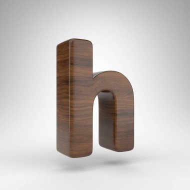 Beyaz arka planda H harfi küçük harf. Kahverengi ahşap desenli koyu meşe rengi bir harf..