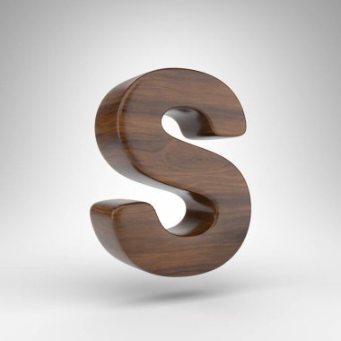 Beyaz arka planda S büyük harfi. Kahverengi ahşap desenli koyu meşe rengi bir harf..