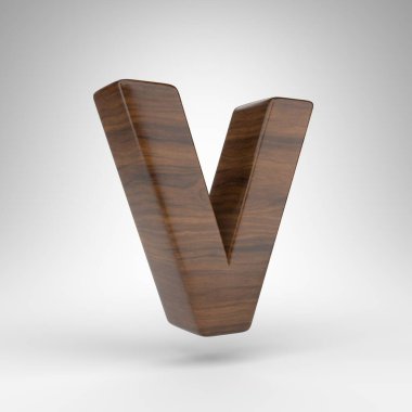 Beyaz arka planda V harfi büyük harf. Kahverengi ahşap desenli koyu meşe rengi bir harf..
