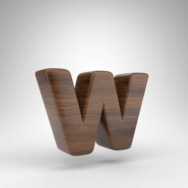 Beyaz arka planda W harfi küçük harf. Kahverengi ahşap desenli koyu meşe rengi bir harf..