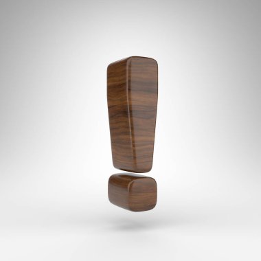 Beyaz arkaplanda ünlem işareti sembolü. Kahverengi ahşap desenli koyu meşe işareti..