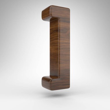 Beyaz arkaplanda sağ kare parantez sembolü. Kahverengi ahşap desenli koyu meşe işareti..