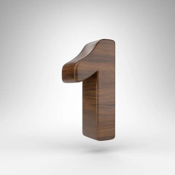 Nummer 1 auf weißem Hintergrund. Dunkle Eiche 3D-Zahl mit brauner Holzstruktur. — Stockfoto
