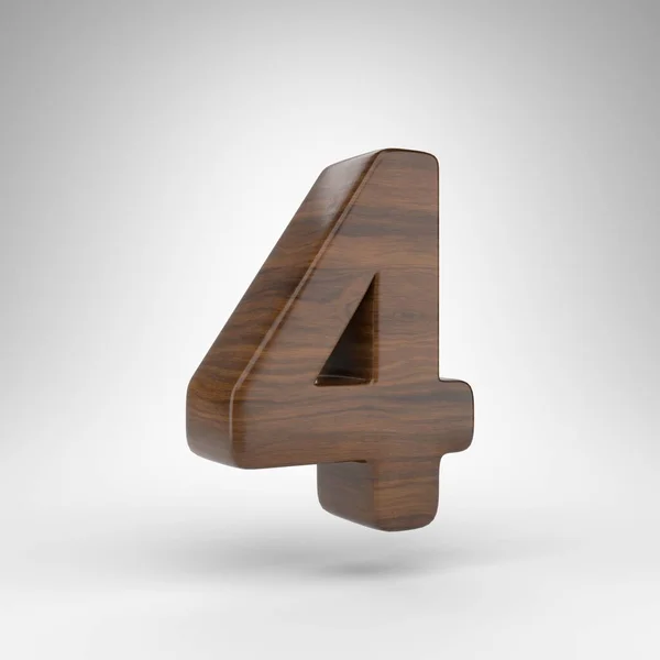Номер 4 на белом фоне. Темно-дубовый 3D номер с коричневой текстурой дерева. — стоковое фото