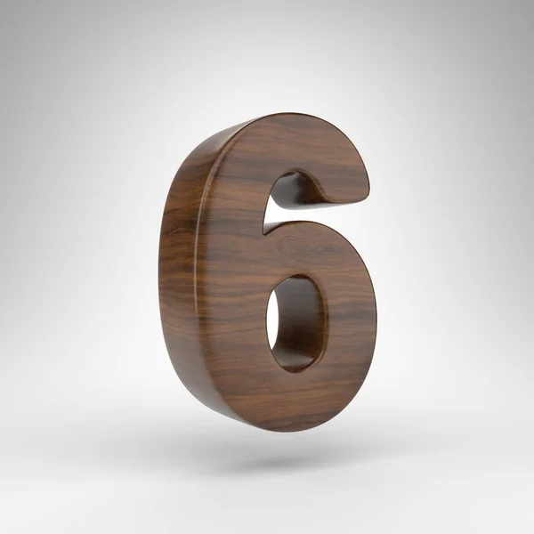 Número 6 sobre fondo blanco. Número 3D de roble oscuro con textura de madera marrón. —  Fotos de Stock