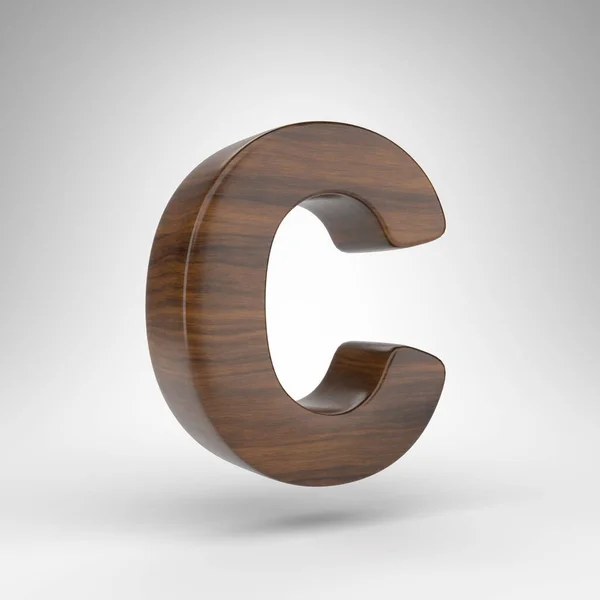 Lettera C maiuscola su sfondo bianco. Lettere 3D in rovere scuro con texture in legno marrone. — Foto Stock