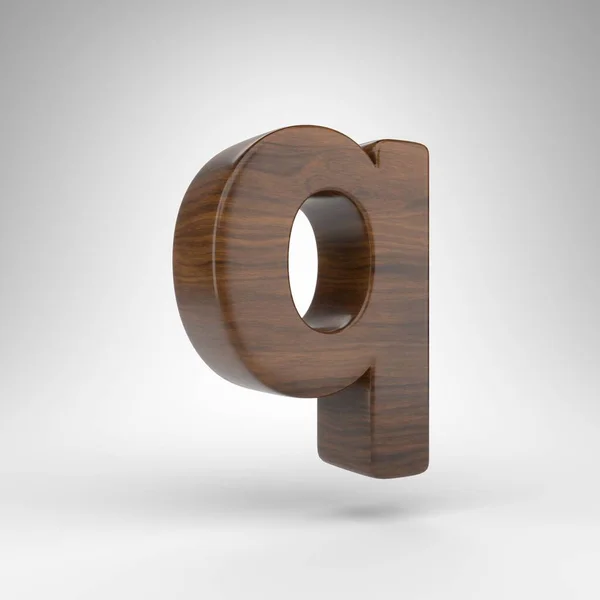 Letter Q lowercase on white background. Dark oak 3D letter with brown wood texture. — Stock Photo, Image