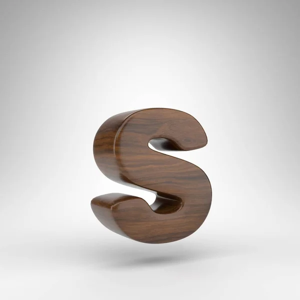 Carta S minúscula sobre fundo branco. Carta 3D de carvalho escuro com textura de madeira marrom. — Fotografia de Stock
