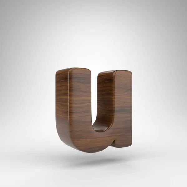 Буква U на белом фоне. Дубовая 3D буква с коричневой текстурой дерева. — стоковое фото